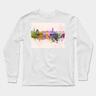 Cardiff skyline in watercolor background Long Sleeve T-Shirt